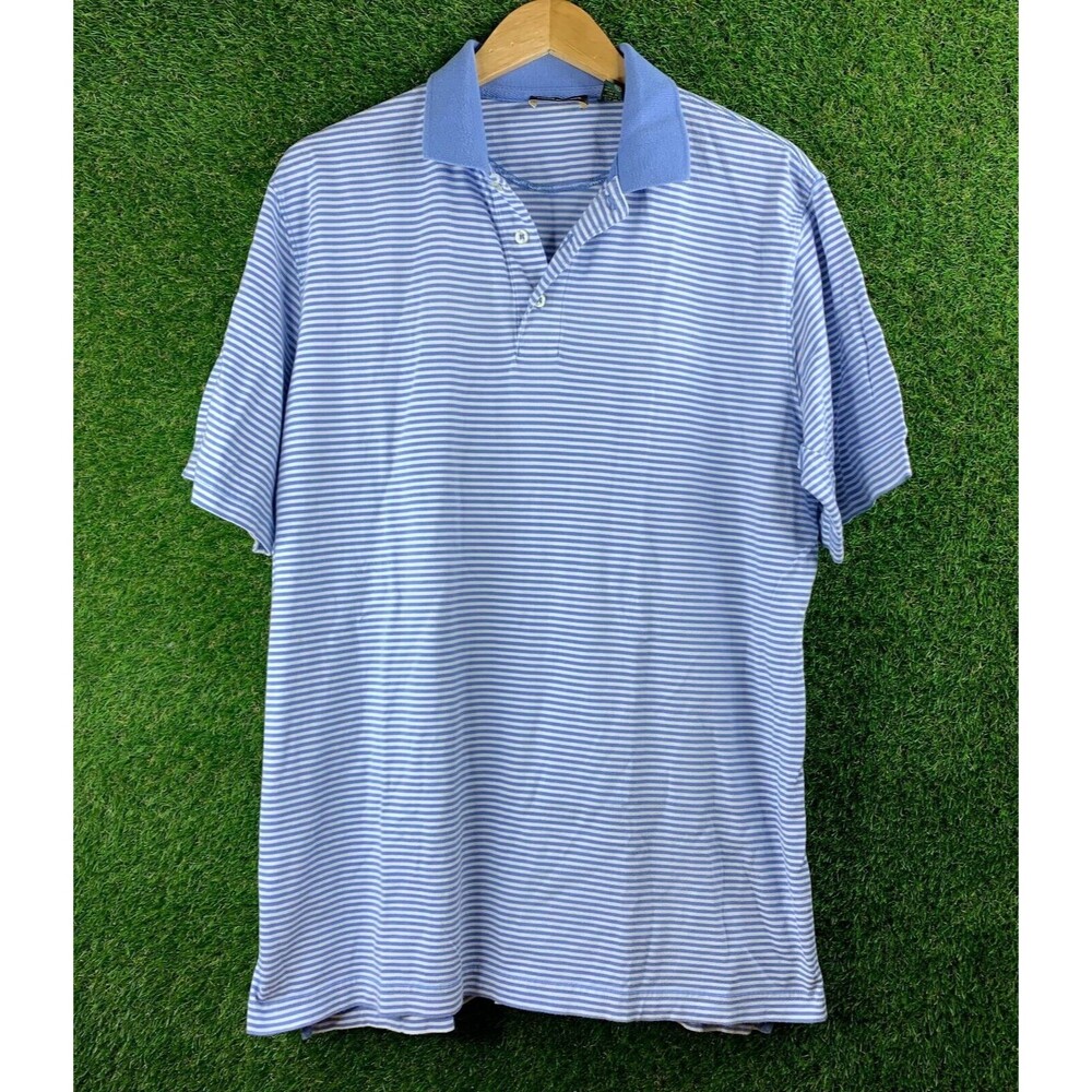 Paul Stuart Polo Shirt Mens XL Made In Italy Blue Stripes
